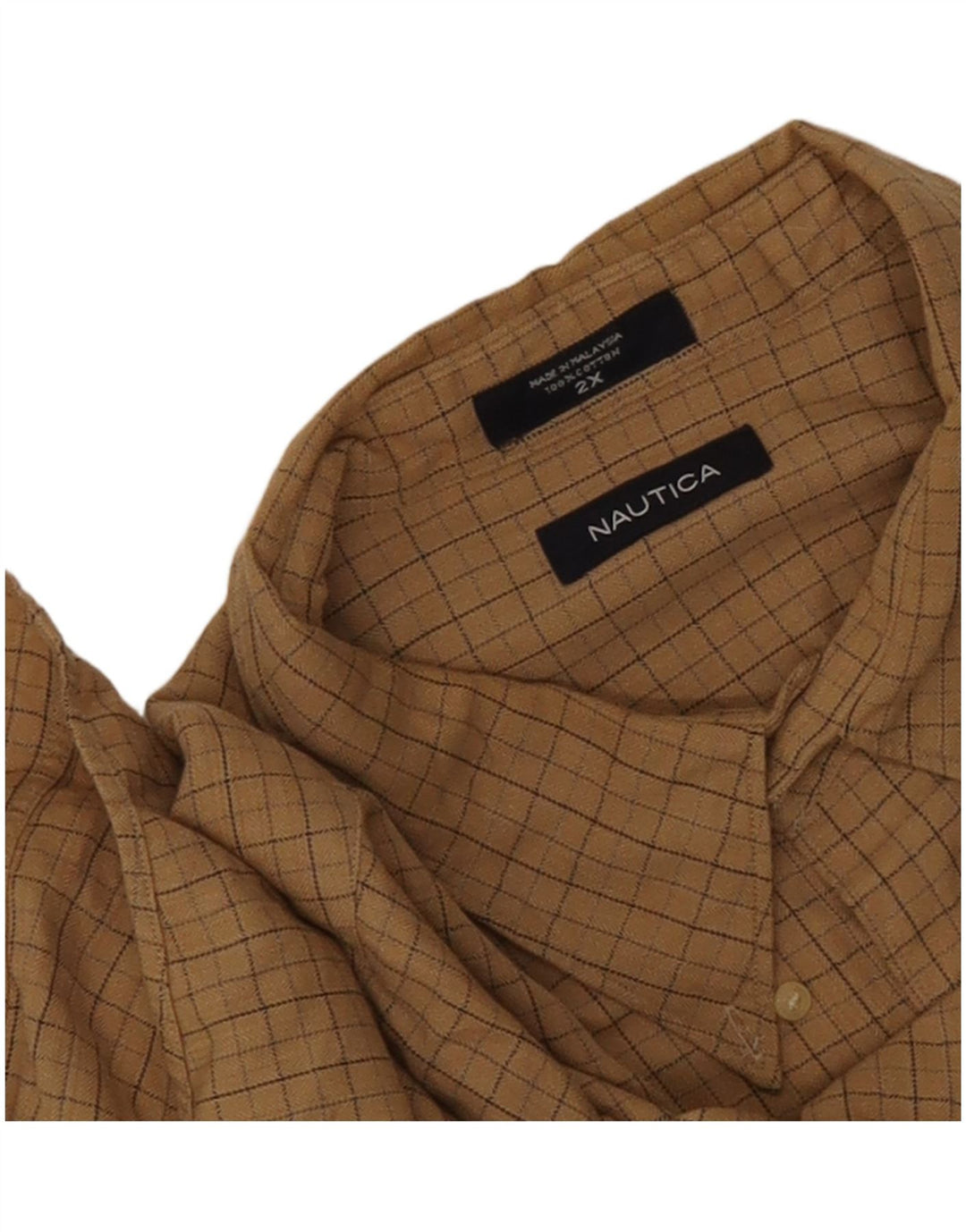 Nautica Camisa de franela para hombre 2XL Algodón a cuadros beige