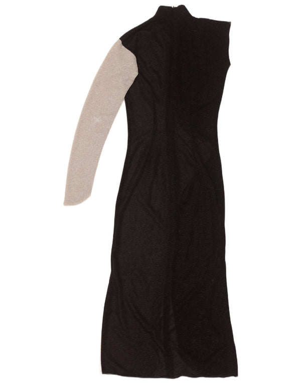 Vintage mujer Maxi un hombro vestido Reino Unido 10 pequeño bloque de color negro