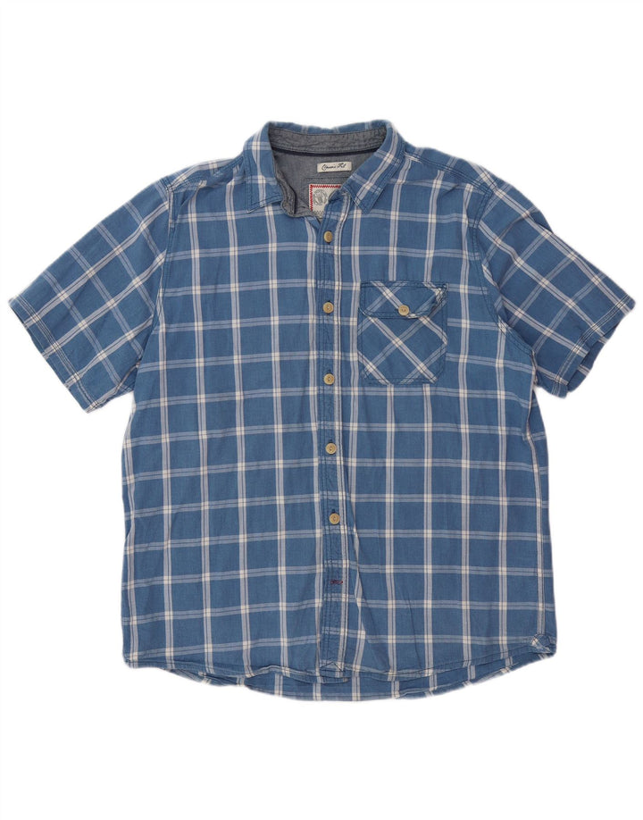 FAT FACE Camisa de manga corta de ajuste clásico para hombre, cuadros azules grandes