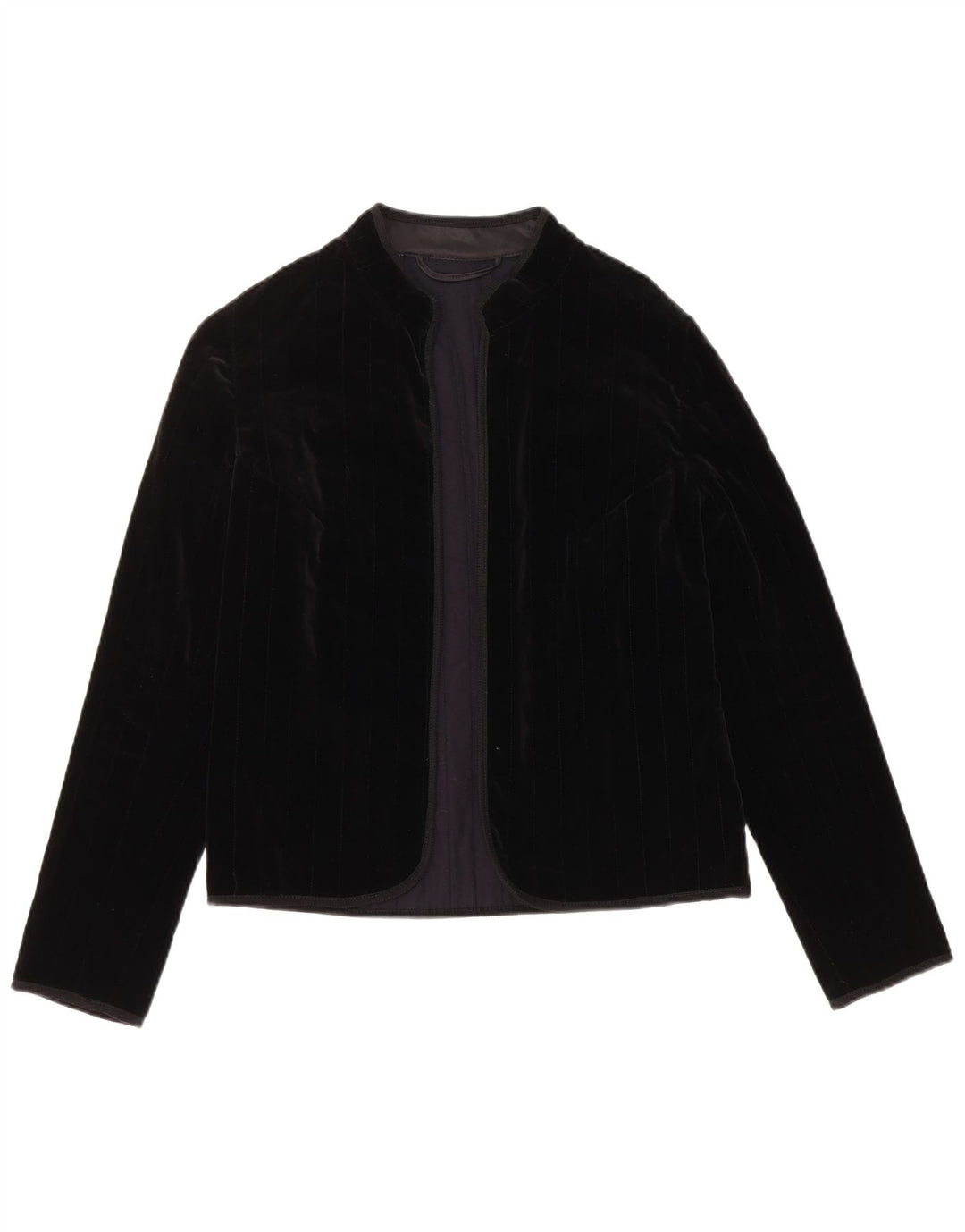 VINTAGE Chaqueta Blazer de Terciopelo Abierto para Mujer Reino Unido 12 Negro Medio