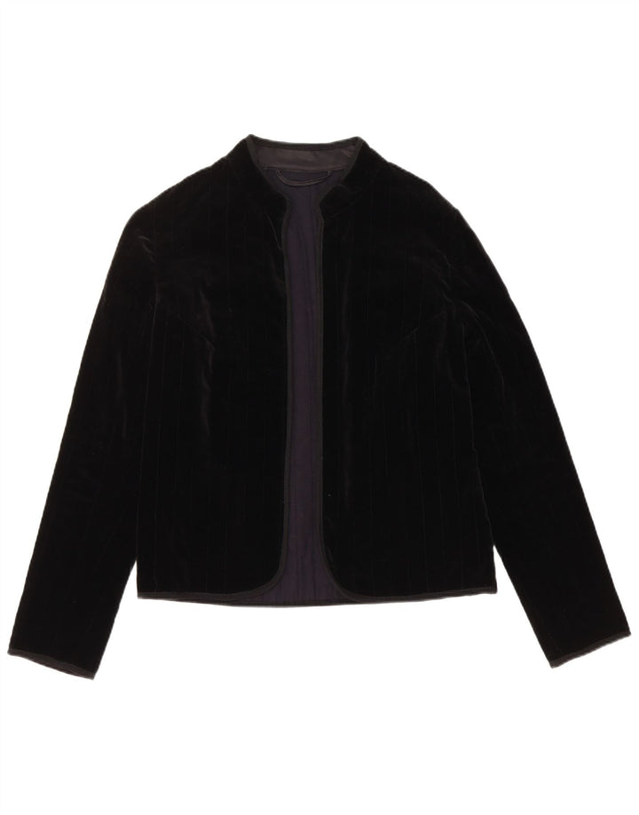 VINTAGE Chaqueta Blazer de Terciopelo Abierto para Mujer Reino Unido 12 Negro Medio