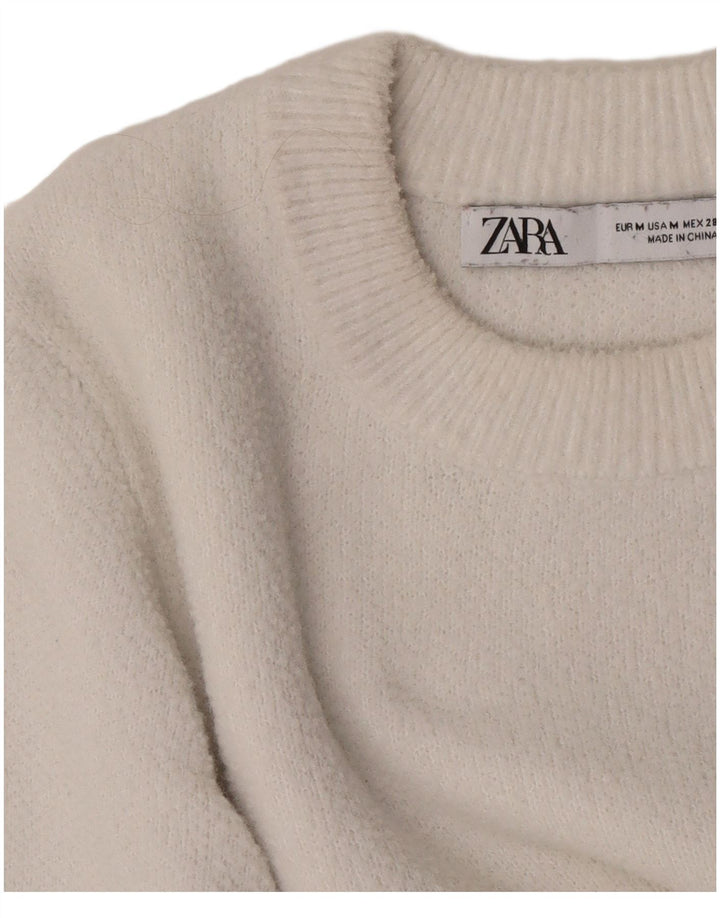 Zara - Jersey corto con cuello redondo para mujer, talla 40, talla M, color blanco