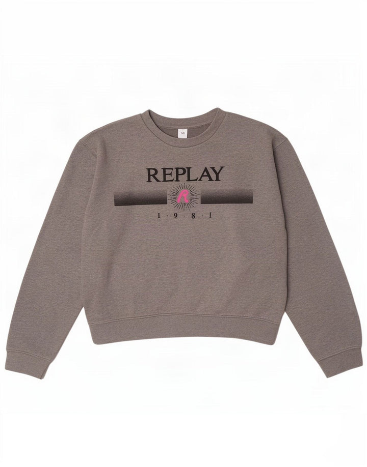 Replay - Sudadera con gráfico corto para mujer, talla 44, color gris medio moteado