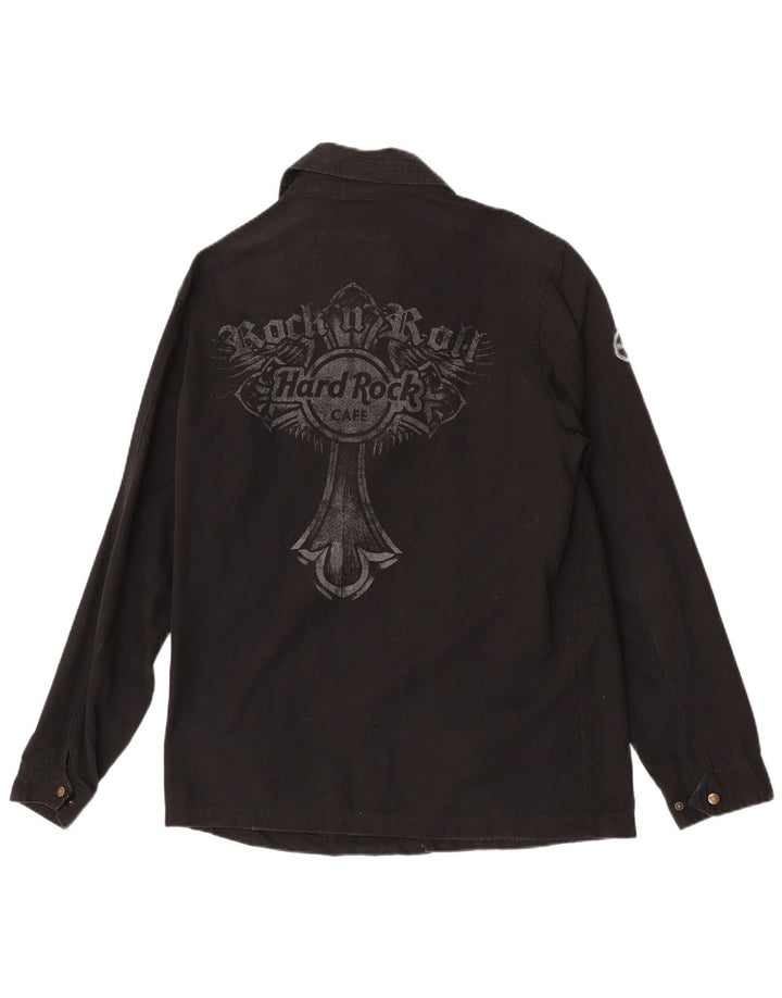 Hard Rock Cafe Chaqueta militar gráfica para hombre UK 38 Mediana Algodón negro