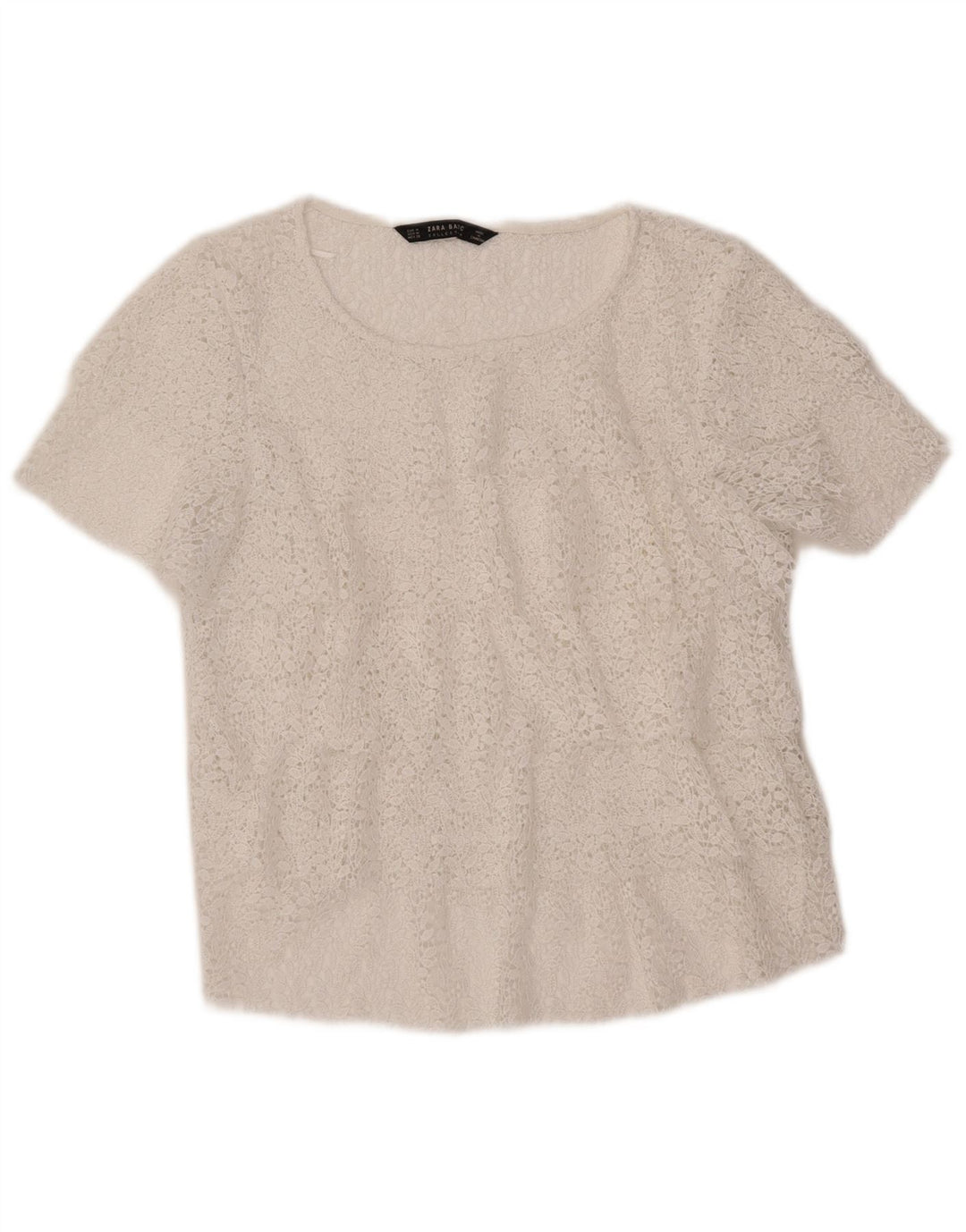 ZARA Mujer Blusa Corta Top UK 40 Mediano Blanco Floral