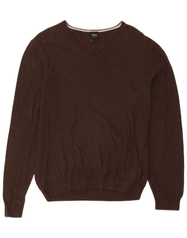Hugo Boss Hombre Slim Fit Jersey con Cuello en V Suéter Grande Algodón Marrón