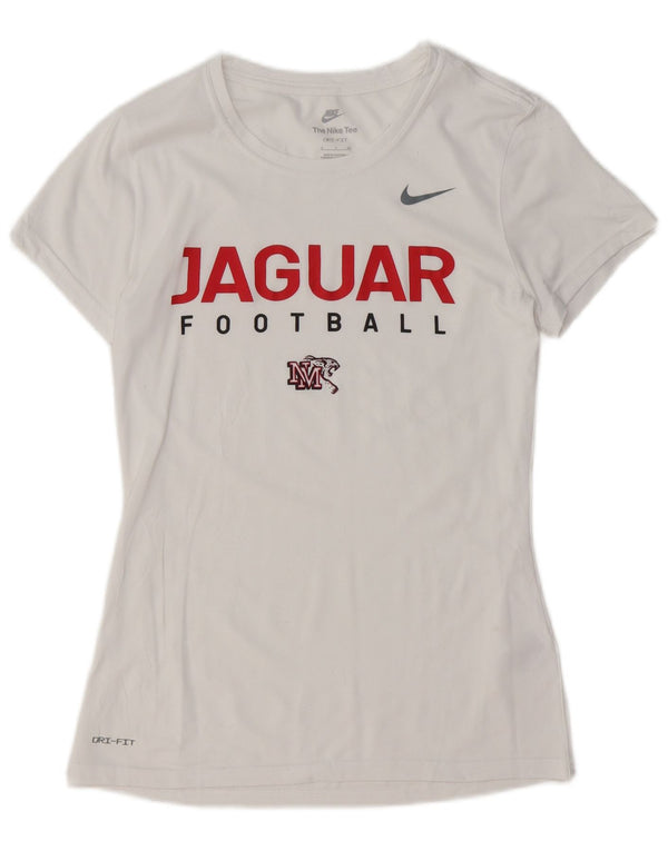 NIKE Mujer Dri Fit Graphic Camiseta Top UK 10 Small White Poliéster