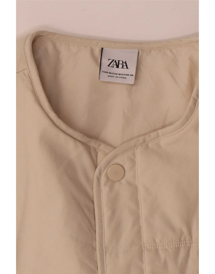 Zara Mujer Chaqueta Polar Extragrande UK 10 Small Beige Poliéster