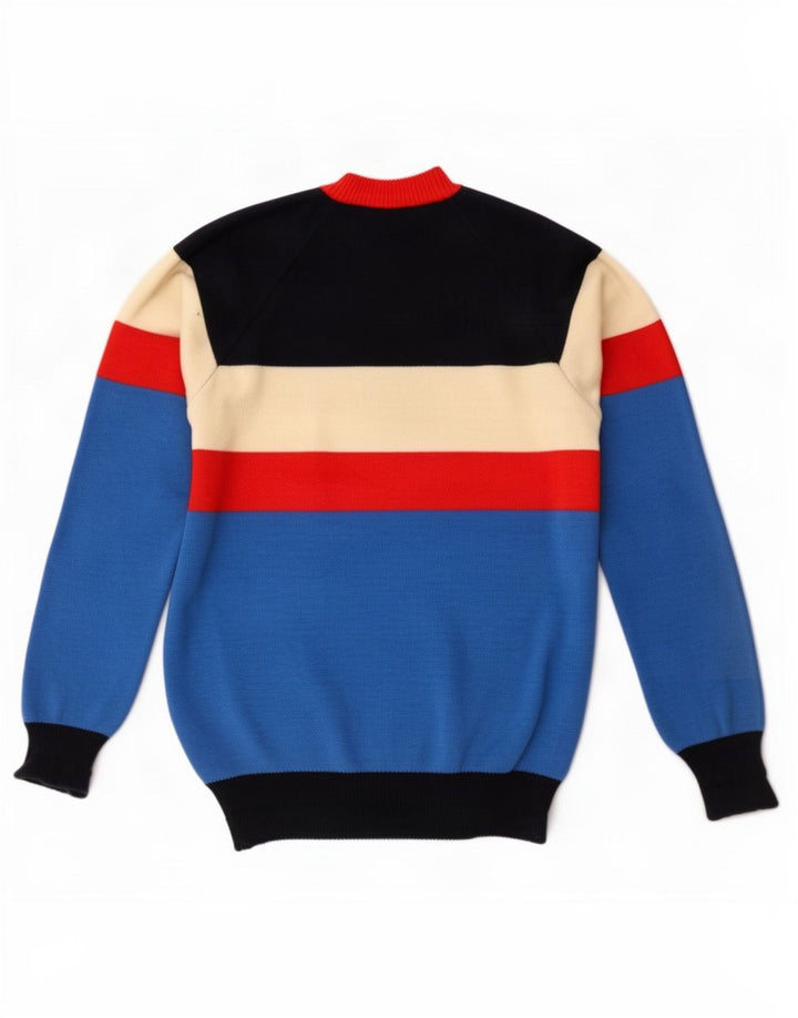 Vintage hombres cuello redondo jersey suéter IT 46 pequeño bloque de color multicolor