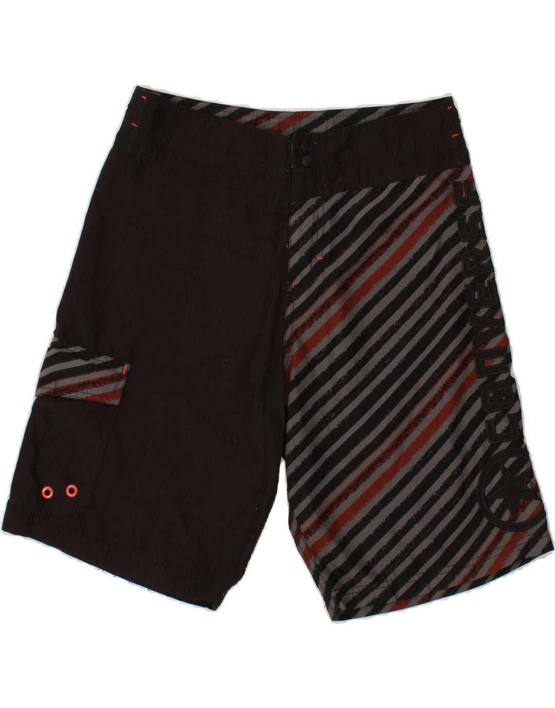 CONVERSE Mens Graphic Sport Shorts Small  Black Striped Polyester Vintage Converse and Second-Hand Converse from Messina Hembry 