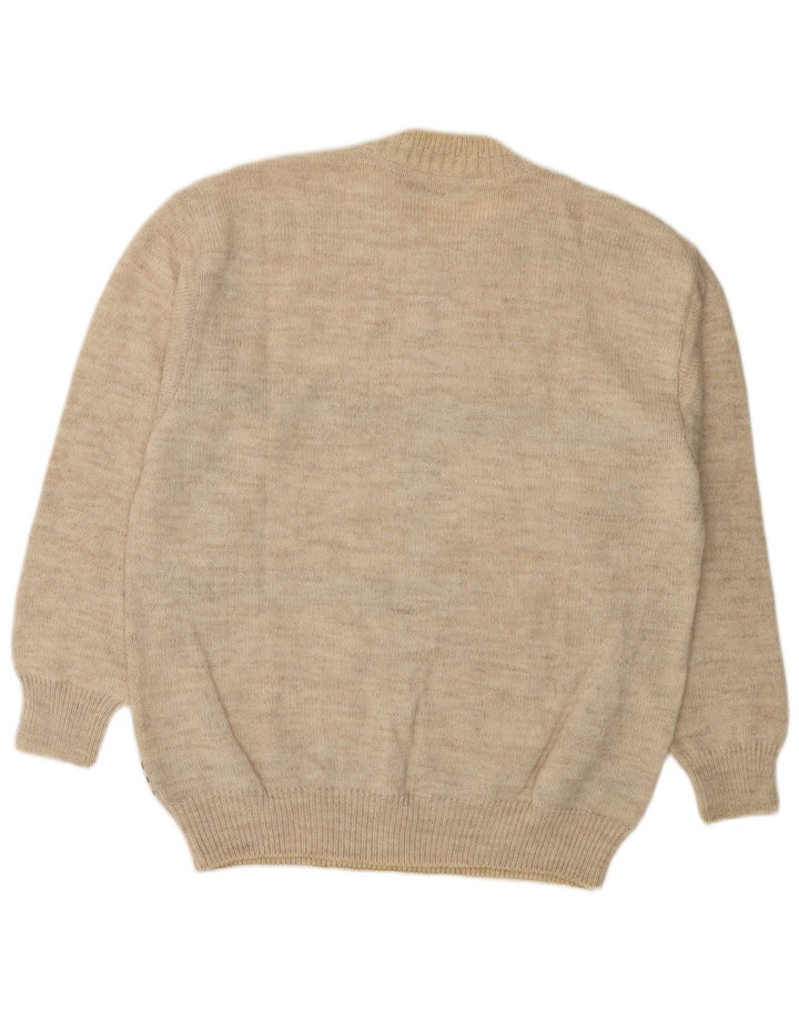 MALAGRIDA Jersey con cuello redondo para hombre, talla grande, color beige, Fair Isle