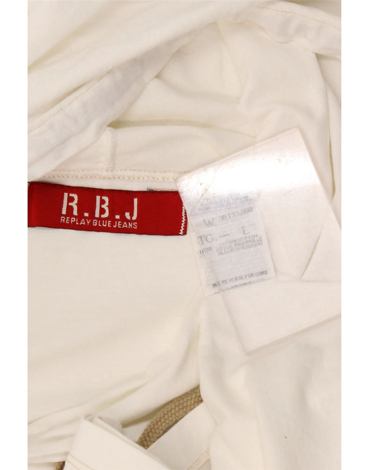 REPLAY Top gráfico con capucha para mujer, manga larga, talla 40, talla grande, algodón blanco