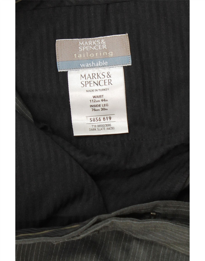 Marks & Spencer Pantalón de traje recto para hombre W44 L30 Poliéster gris