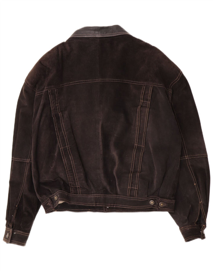 John F Gee - Chaqueta de piel extragrande para hombre, estilo bomber, IT 46, ante marrón pequeño