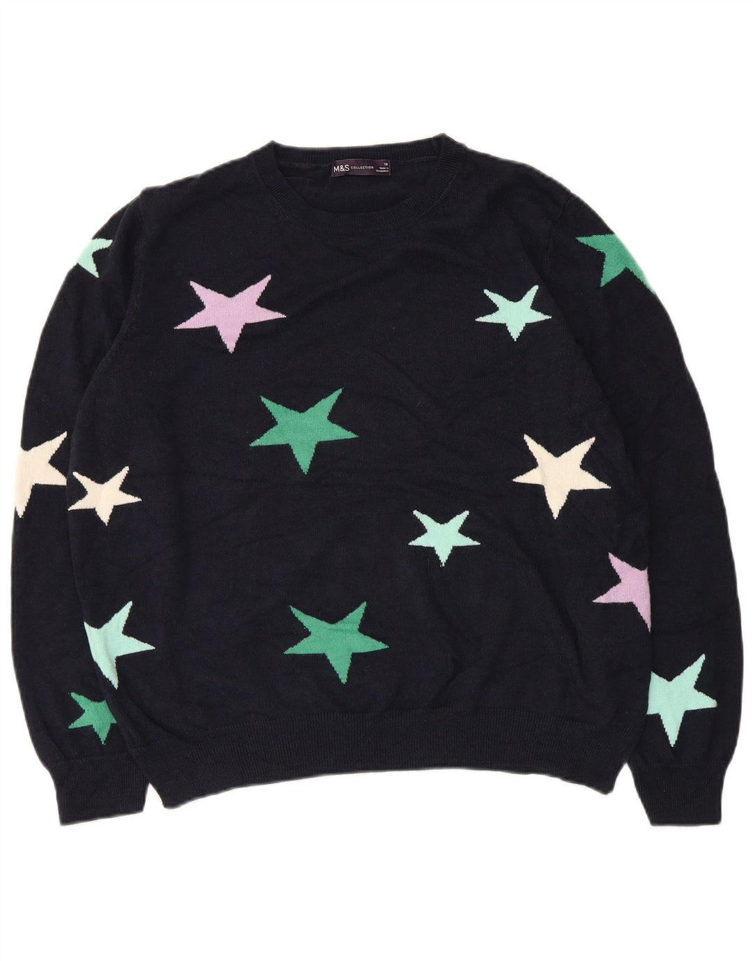 MARKS & SPENCER Suéter tipo jersey con cuello barco para mujer UK 40 XL Azul marino