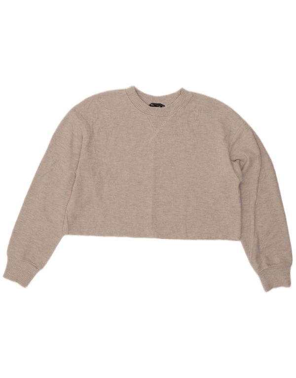 Zara Mujer Crop Blusa Top UK 44 Poliéster Gris Medio