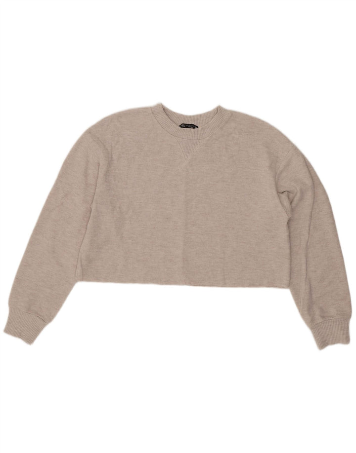 Zara Mujer Crop Blusa Top UK 44 Poliéster Gris Medio