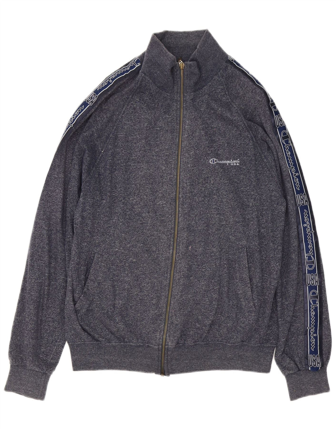 Champion Chaqueta de chándal con gráfico para hombre, talla grande, algodón moteado en azul marino