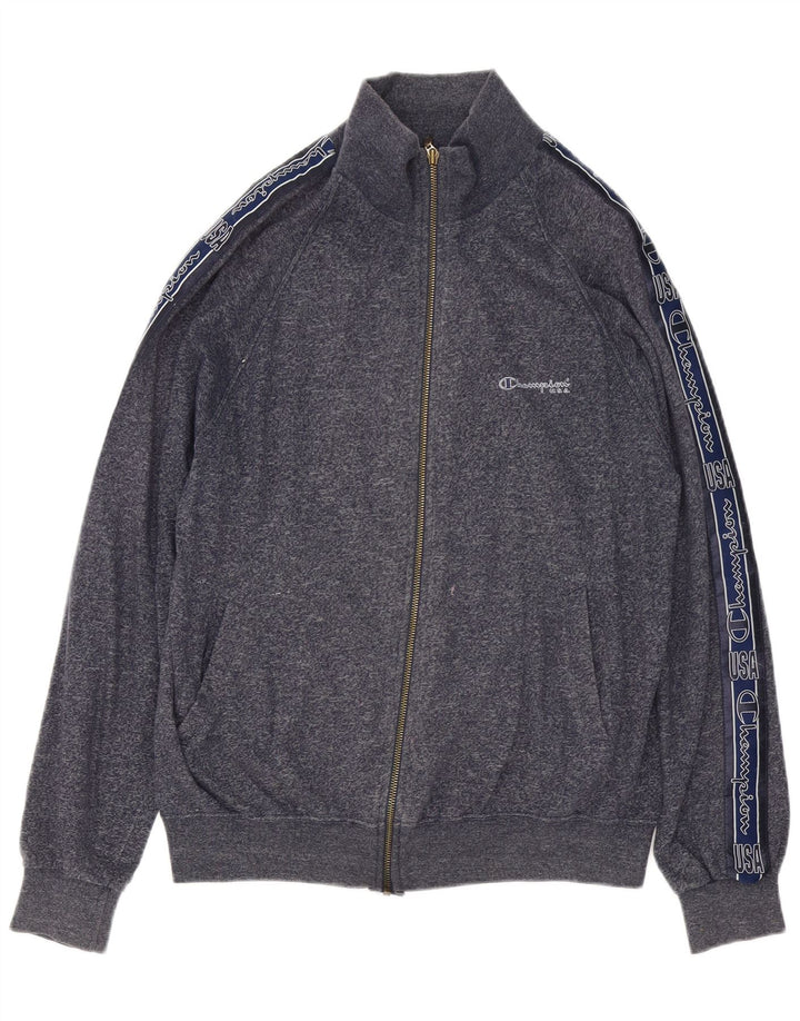 Champion Chaqueta de chándal con gráfico para hombre, talla grande, algodón moteado en azul marino