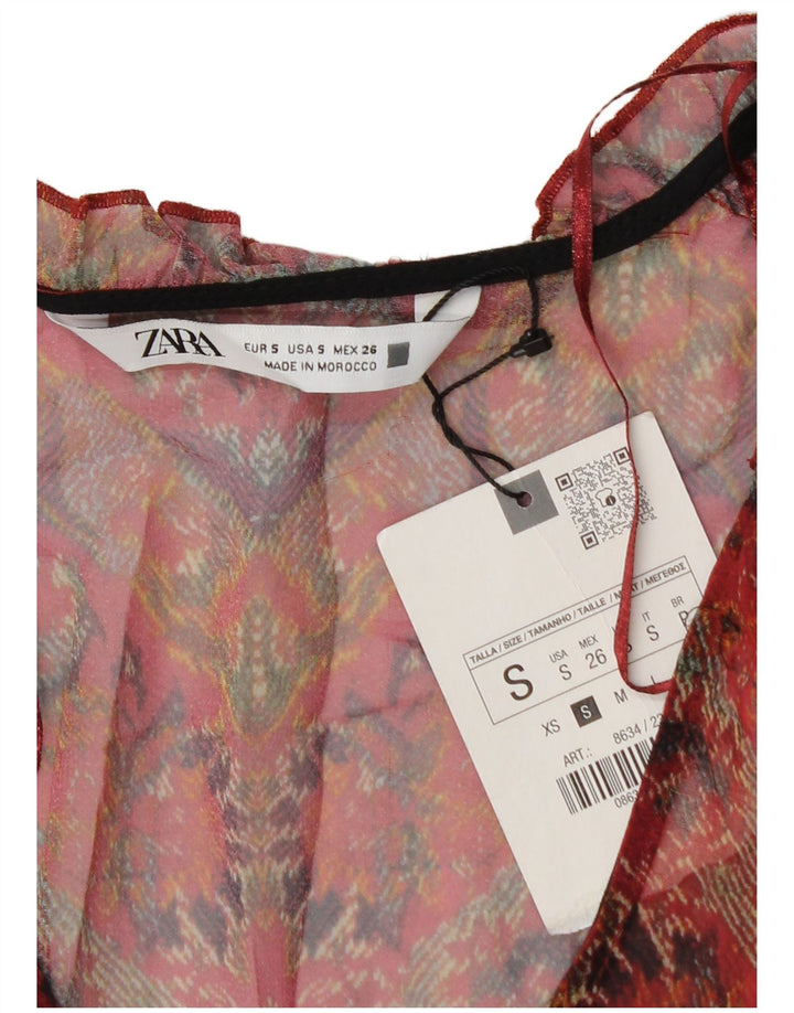 ZARA Top tipo túnica transparente de manga larga para mujer UK 8 Small Red Floral