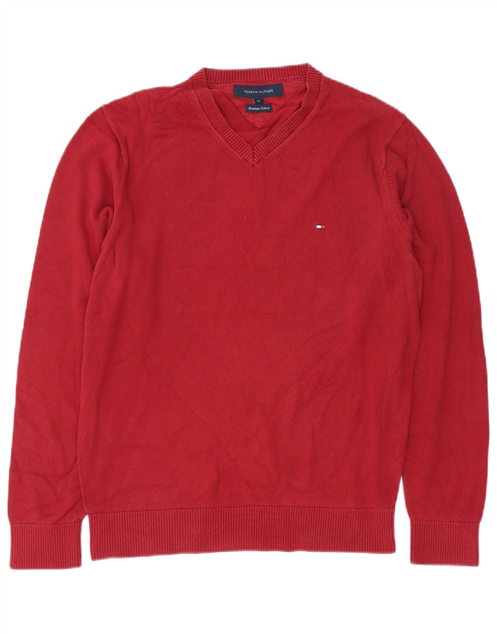 TOMMY HILFIGER Jersey con cuello en V para hombre Algodón rojo medio