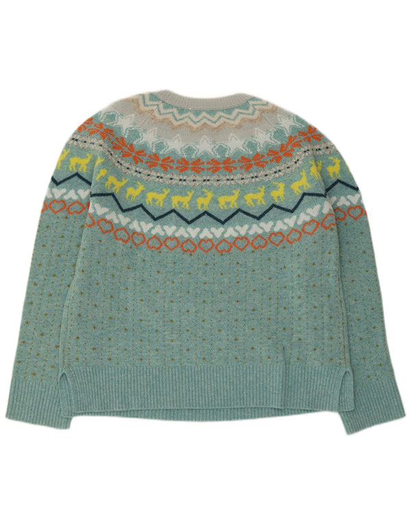 White Stuff Suéter tipo jersey para mujer con cuello barco UK 44 Lana azul Fair Isle grande