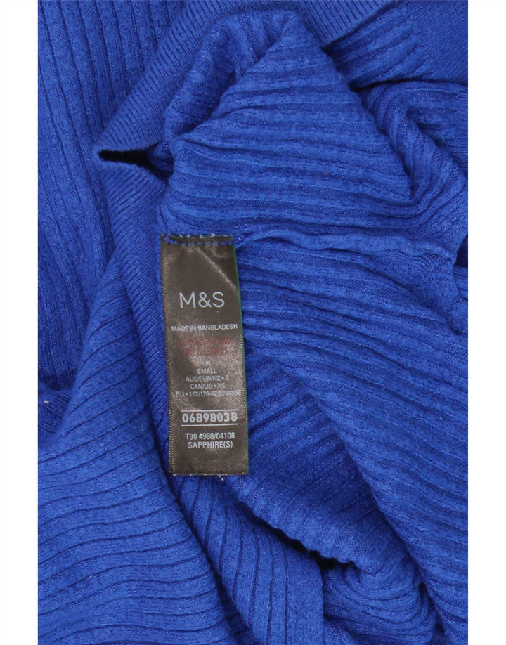 Marks & Spencer Suéter tipo jersey con cremallera y cuello para mujer UK 10 Small Blue Viscosa
