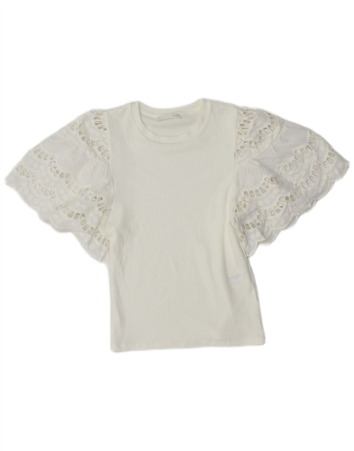 Zara Mujer Crop Batwing Blusa Top UK 8 Small White Viscosa