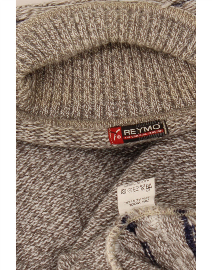 Vintage hombres rollo cuello jersey suéter grande gris rayas lana