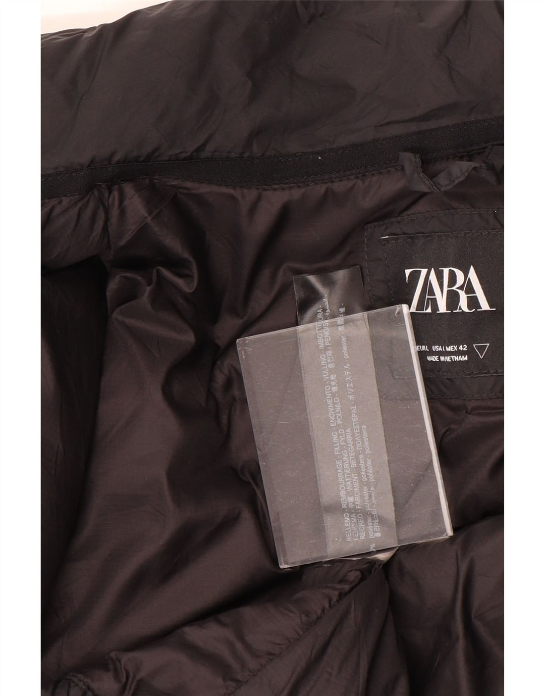 Zara Hombre Chaqueta Acolchada UK 40 Grande Poliéster Negro