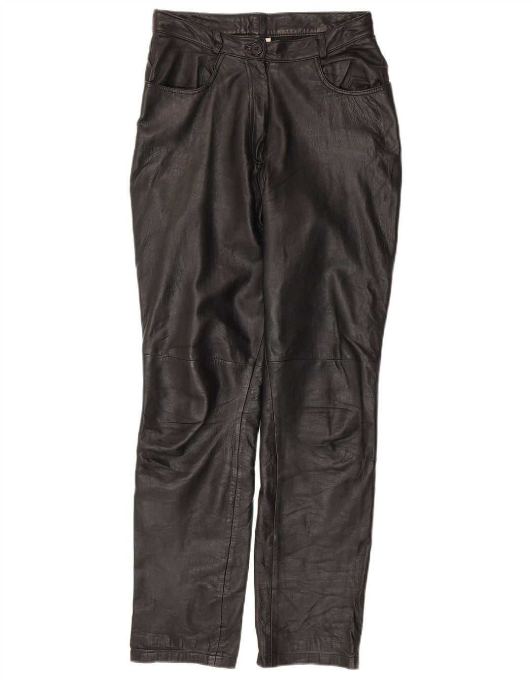 VINTAGE Pantalones de cuero cónicos para mujer Reino Unido 10 Pequeño W28 L30 Cuero Negro