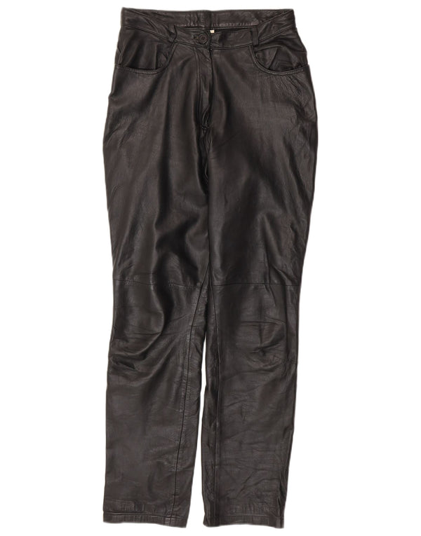 VINTAGE Pantalones de cuero cónicos para mujer Reino Unido 10 Pequeño W28 L30 Cuero Negro