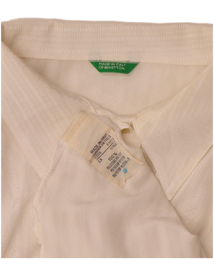 Benetton Blusa Camisera Mujer ES 46 Grande Poliéster A Rayas Blanco