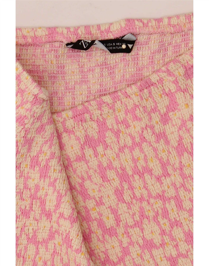 Zara Mujer Mini Falda Con Volantes Pequeña W26 Rosa Floral