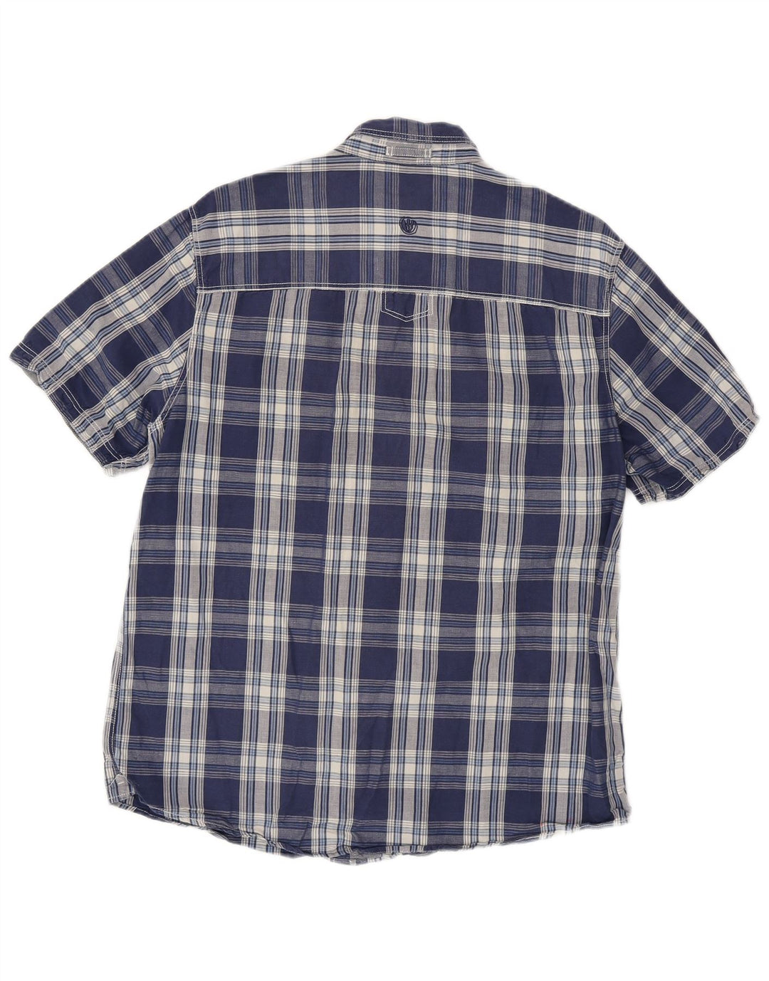 FAT FACE Camisa de manga corta para hombre de algodón a cuadros azul marino mediano