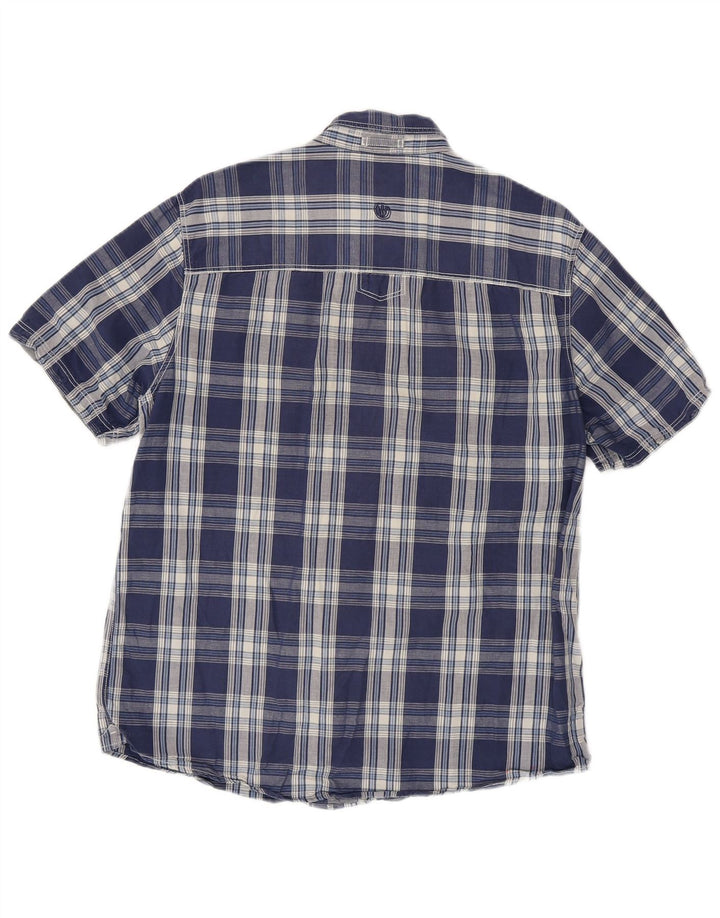 FAT FACE Camisa de manga corta para hombre de algodón a cuadros azul marino mediano