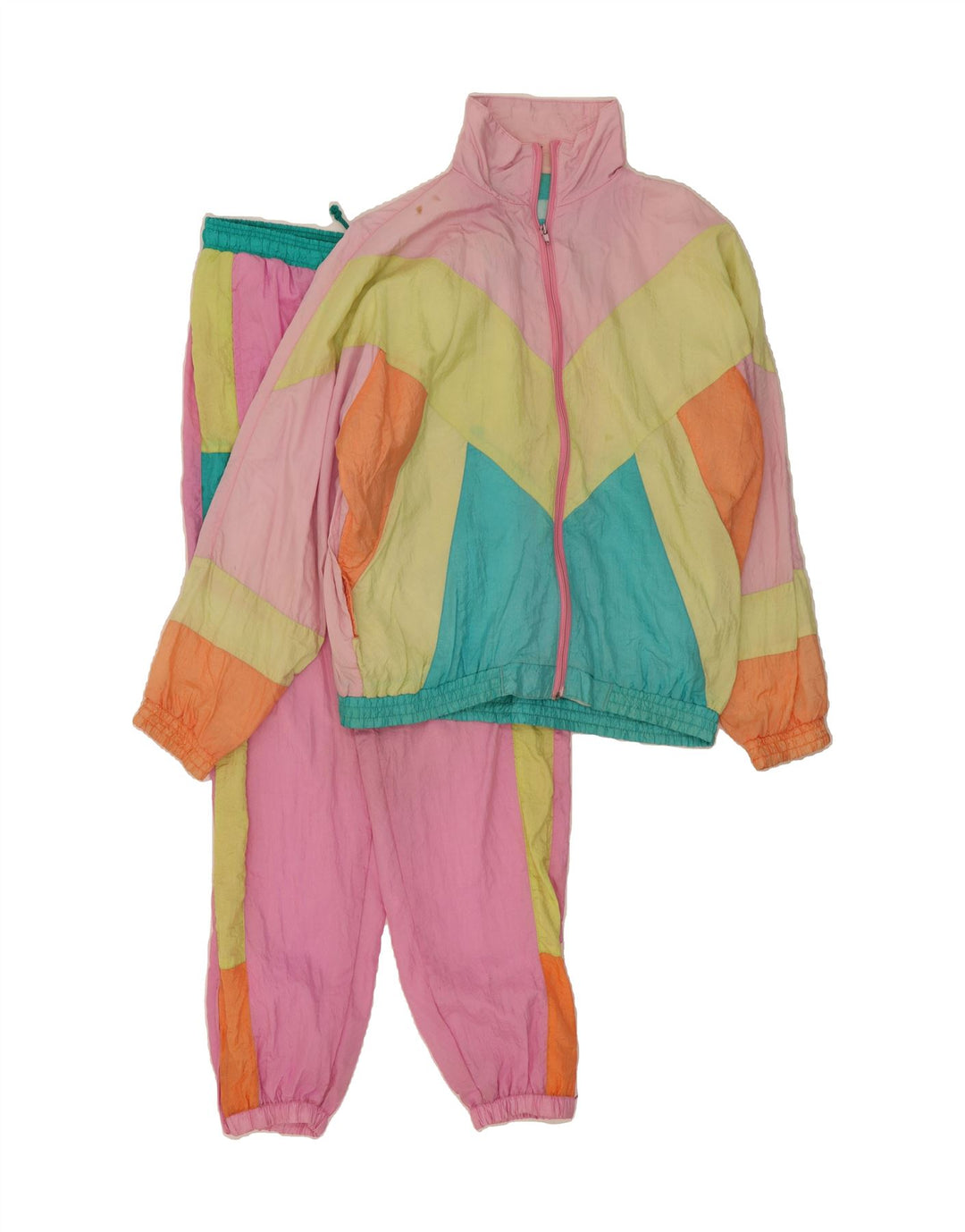 VINTAGE Chándal completo de gran tamaño para mujer Reino Unido 14 Bloque de color rosa medio