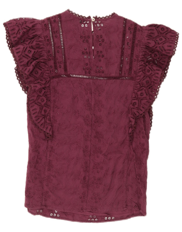 Karen Millen Blusa para mujer Top UK 8 Small Borgoña Floral Algodón