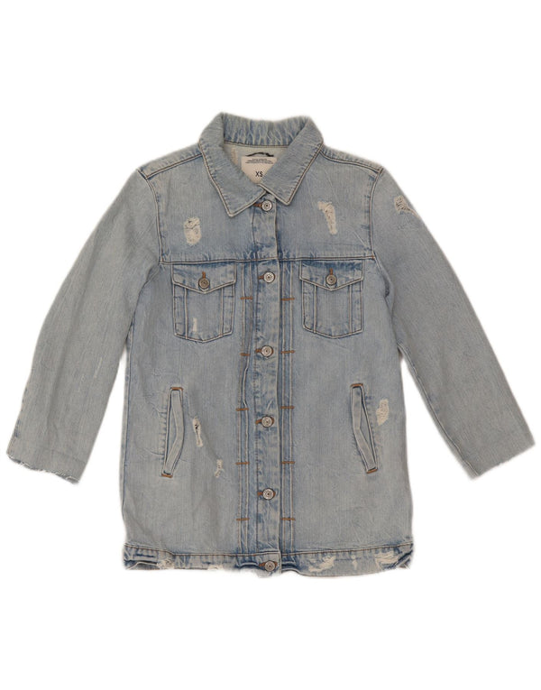 Zara Chaqueta Vaquera De Manga 3/4 Desgastada para Mujer UK 6 XS Algodón Azul