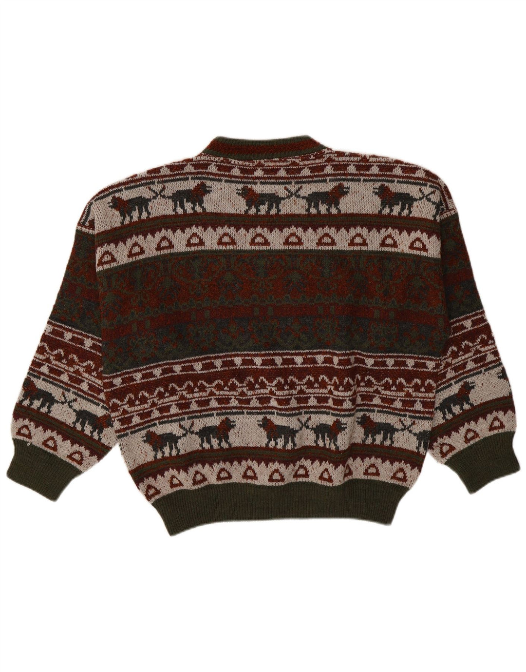 Vintage hombres cuello redondo jersey suéter XL multicolor Fair Isle