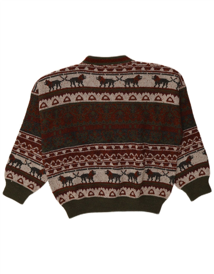 Vintage hombres cuello redondo jersey suéter XL multicolor Fair Isle