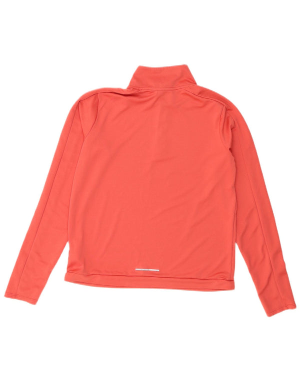 NIKE Womens Dri Fit Zip Neck Tracksuit Top UK 14 Medium Orange Polyester
