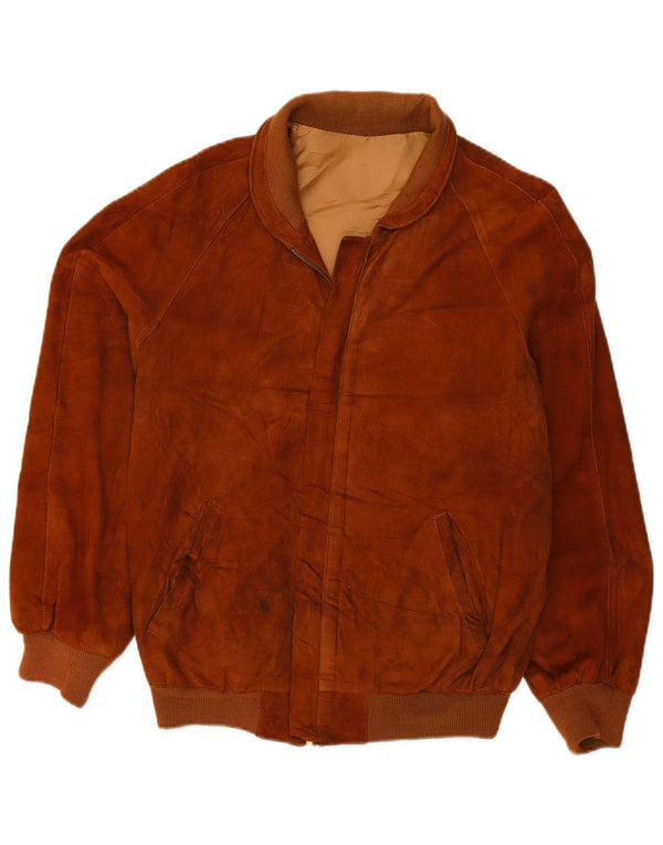 Vintage hombres ante bomber chaqueta Reino Unido 38 marrón medio