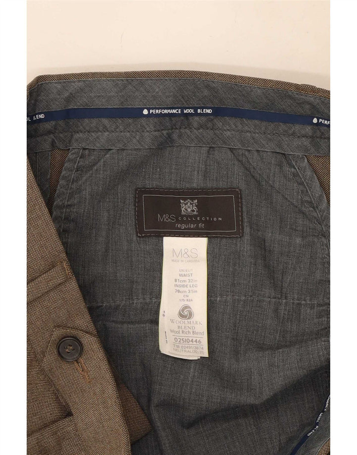 Marks & Spencer Pantalón de traje de corte regular para hombre W32 L31 Lana beige