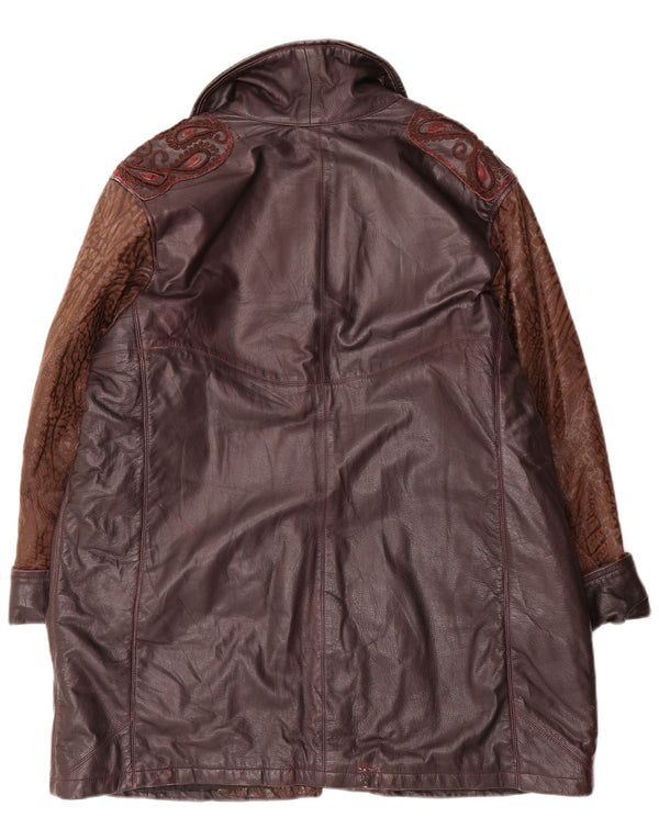 Vintage mujeres suelta ajuste cuero abrigo Reino Unido 18 XL Borgoña Paisley