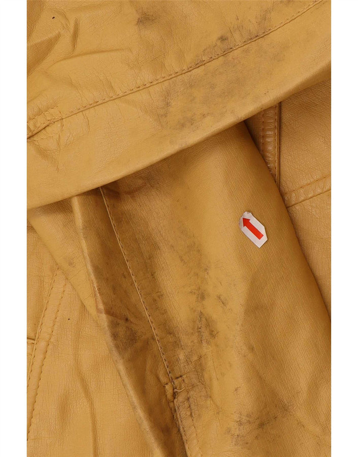 Vintage mujer chaqueta de cuero Reino Unido 8 pequeño amarillo