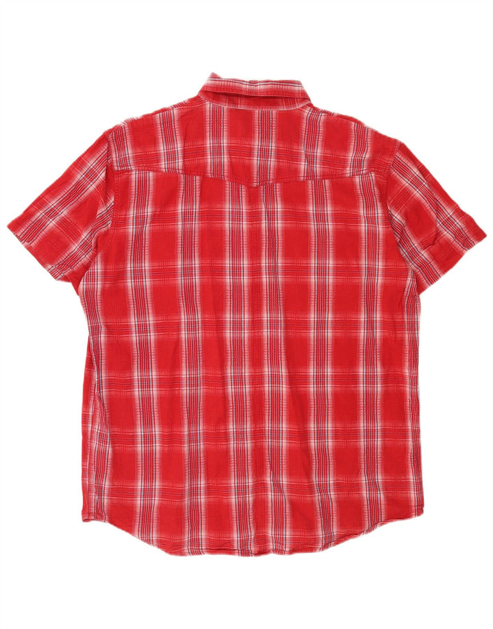Wrangler Camisa de manga corta para hombre de algodón a cuadros rojos grandes
