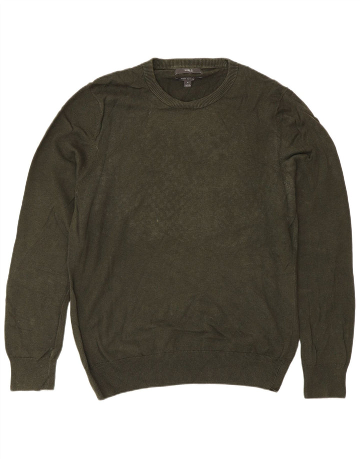 Marks & Spencer Suéter con Cuello Redondo para Hombre Algodón Caqui Medio