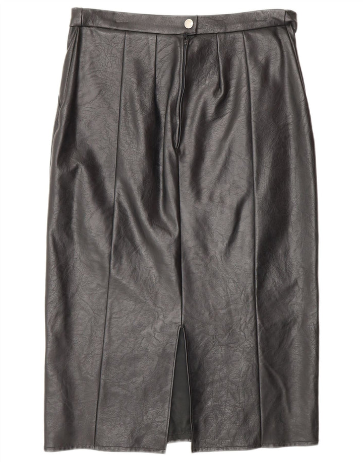 VINTAGE Falda de cuero para mujer W28 Cuero negro medio