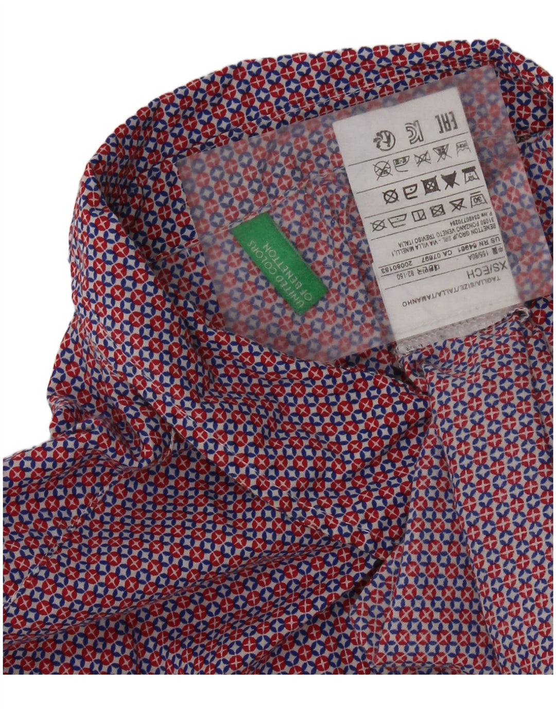BENETTON Camisa extragrande para mujer UK 6 XS Algodón geométrico rojo